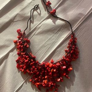 TURQUESA - MULTI-STRAND, HAND MADE,  RED CORAL NECKLACE